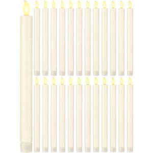 Treela 24 Pcs Flameless Taper Candles Battery Operated Bulk Fake Candles Light LED Candle Sticks Flickering Tapered for Easter Wedding Anniversary Decoration(Simple,10 Inch,Ivory)