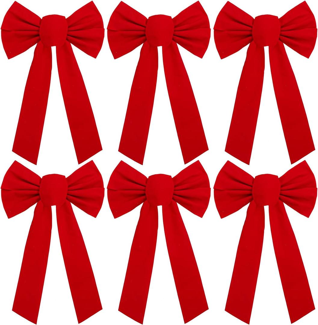 URATOT 6 Pack Red Velvet Christmas Bows Christmas Wreaths Decoration Bows Holiday Twist Tie Bow, 9 x 16 inches