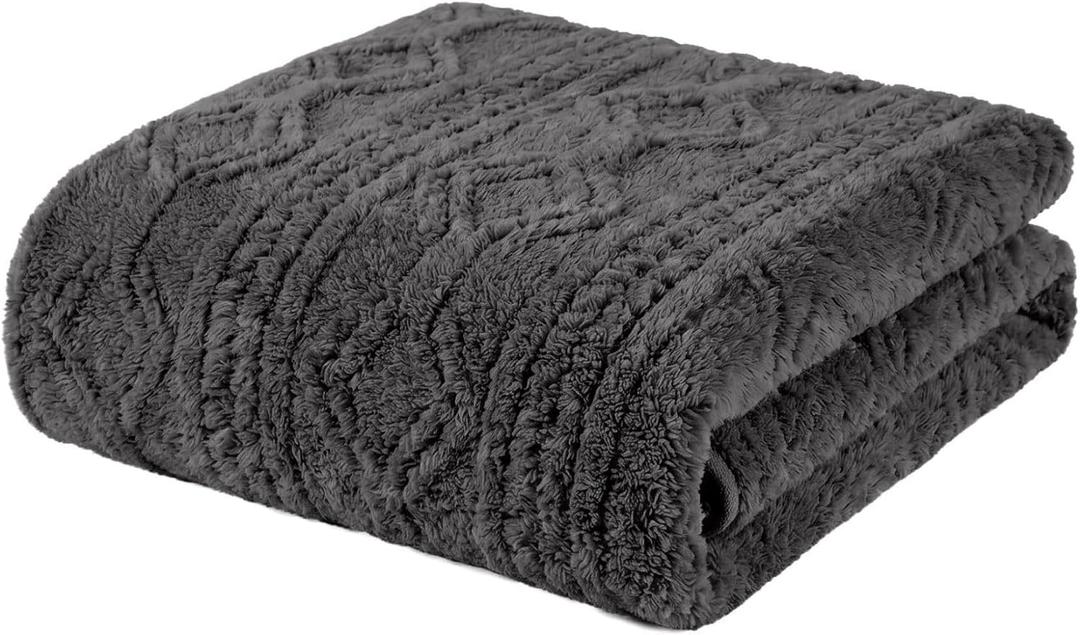 SUPERIOR Fleece Boho Jacquard Blanket, Decorative Blankets for Bedroom, Sofa, Fuzzy, Plush, Fluffy, Soft, Cute Room Decor, Beautiful Cover, Comfort Essentials, Arctic Collection, Throw, Charcoal, Size: Throw 60"L x 50"W