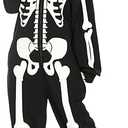 Kofero Skeleton Costume Women Adult Halloween Costume Plus Size Cozy Jumpsuit Pajamas Onesie for Girl Cosplay Party Black 2XL
