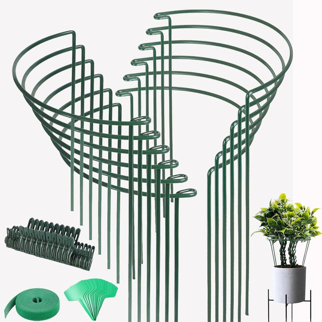 12 Pack Plant Support Stake, 16 Inch Peony Cages and Supports for Outdoor Plants, with 15 Pcs Plant Labels, 20 Pcs Plant Clips, 7ft Plant Ties