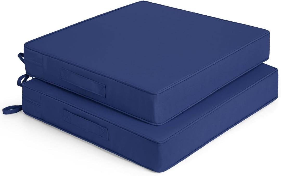 Detiblue Outdoor Chair Cushions Set of 2,19x19x3 Outdoor Seat Cushions for Patio Furniture,Waterproof Patio Chair Cushions with Ties & Handle(Blue)