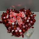 Waipfaru 14.2'' Valentines Day Wreath, Heart Wreaths for Front Door, Red Pink White Valentine Wreath Decorations with Bowknot Lights for Valentine's Home Wedding Party Wall Window Gifts Decor