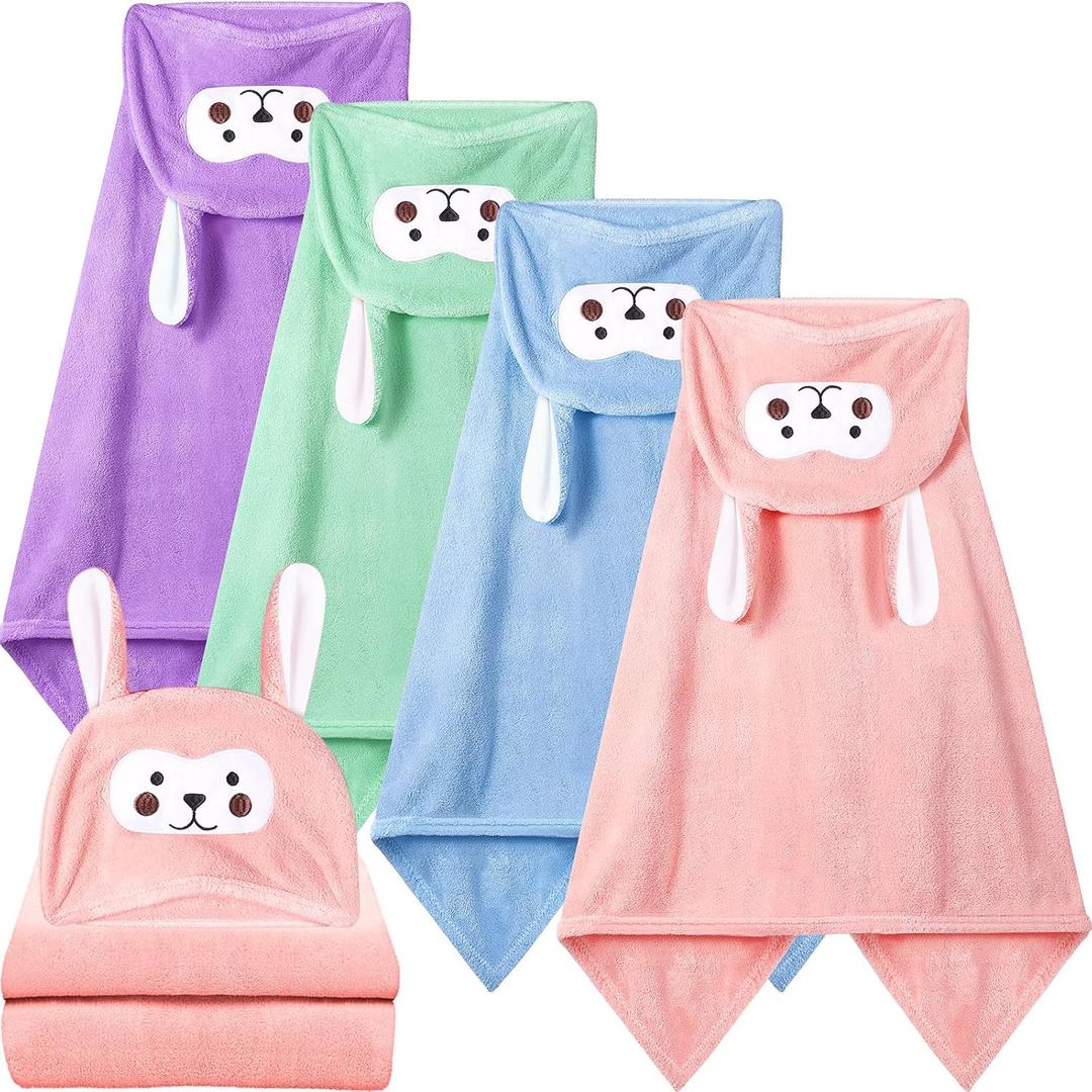 Kenning 4 Pack 28 x 55 Inch Hooded Baby Towels Toddler Bath Towel Toddler Baby Towels with Hood, Hooded Kids Bath Towel for Boy Girl 0-5 Year, Absorbent Thick Soft, Large Size, 4 Colors