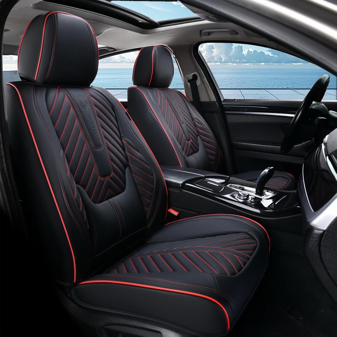Coverado Seat Covers, Front Car Seat Covers, Waterproof Seat Covers, Car Seat Covers Front Seats, Leather Seat Covers for Cars, Car Seat Protector Universal Fit Most Cars(Black&Red)