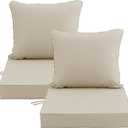 24x24 Inch Outdoor Chair Cushions Set of 2, Patio Furniture Cushions - Removable Cover, Water-Repellent, Fade-Resistant, Non-Slip Bottom & Straps, Replacement for Deep Seat Sofa & Couch - Cream