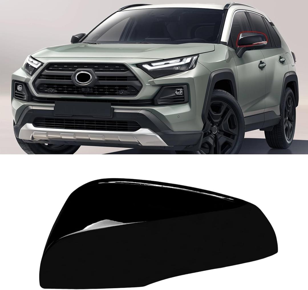 Moonlinks Compatible with Toyota RAV4 2019 2020 2021 2022 2023 2024 Left Side Mirror Cover Replacement, Glossy Black Exterior Left Driver Side Door Rearview Mirror Cap Trim for RAV4 LH