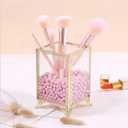 Makeup Brush Holder Vintage Glass Handmade Organizer with Pink Pearls for Nail Brush, Vanity, Bathroom, Dresser, Countertop - Gold