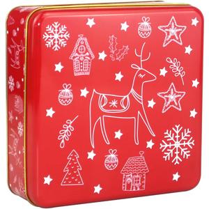 Fauevav Christmas Metal Cookie Tin with with Lids Reindeer Snowflake Storage Container Tin for Xmas Cookies Candy Brownies Snacks Chocolate Cake Craft Holiday Party Gift Box (Christmas Reindeer)