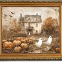 Vodefoad Retro Detachable Gold Framed Wall Art for Home Decor Halloween Pumpkins with Cute Ghost Farmhouse Gold Framed Wall Decor Prints Halloween Gothic Dark Academia Painting Picture for Kitchen, Gallery, Bathroom Wall decor - 8x10Inch
