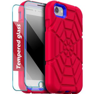 Grifobes for iPhone SE 2022/2020 Case, for iPhone 8/7 / 6 / 6S with [2Pack] Tempered Glass Screen Protector, Heavy Duty Shockproof Protective iPhone SE 3rd/2nd Generation Cover 4.7" Red+Blue