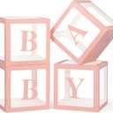 Baby Boxes with Letters for Baby Shower, 4 Transparent Balloon Boxes with Letters for Gender Reveal Birthday Wedding Baby Shower Decorations (Pink)