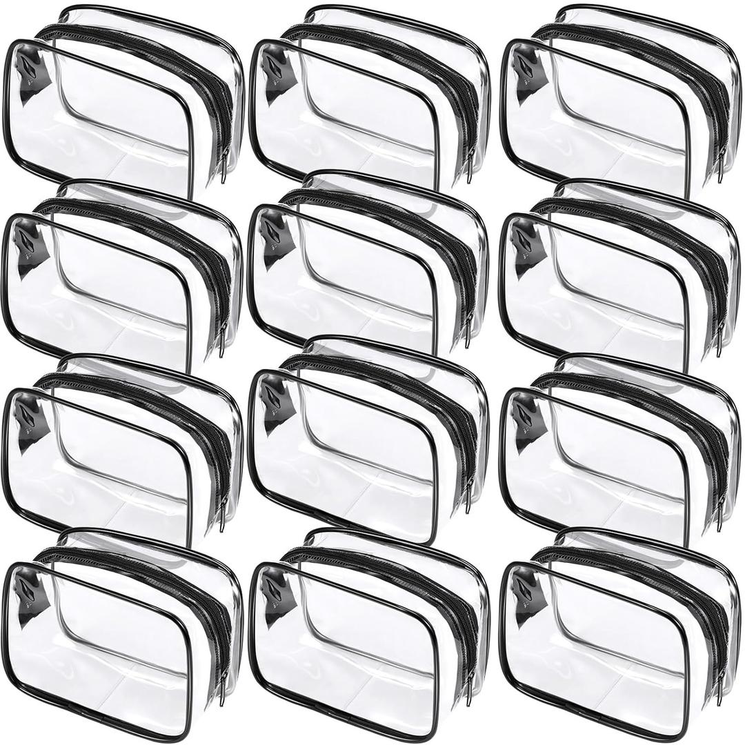 Weewooday 12 Pieces Clear Makeup Bags Cosmetic Storage Bags PVC Zipper Pouches Travel Waterproof Makeup Plastic Case for Women Organizing Toiletries Traveling Bathroom(Small,Black)