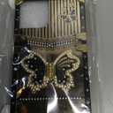 Cute Compatible with iPhone 15-6.1Inch Case with Luxury Bling Glitter Butterfly Foldable Stand Kickstand,Glitter Soft PC Mirror Slip-Resistant Bumper Protective Cover for Women & Girls(Black)