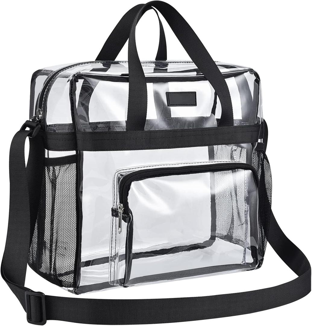 Bagenius Clear Bag Stadium Approved, 12x6x12 Clear bag for Stadium Events, Women's Top-Handle Bags for Concert Festival Work (Black)