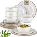GBHOME Ceramic Dinnerware Sets,18 pcs Embossed Elegant Stoneware Plates and Bowls Sets, Housewarming Wedding Gift | Dishwasher & Microwave Safe | Dishes Set Service for 6 (Pearl White-Wave)
