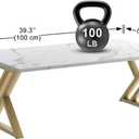 Wolawu Coffee Table Living Room Table White Center Table, Simple Modern Faux Marble Rectangular Tea Tables with Sturdy Gold Metal Frame,Industrial Wooden Coffee Table for Bedroom Home Office, 39.37 x 18.9 x 21.85 inches