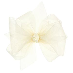 Wee Ones Girls' Organza Double Hair Bow on a WeeStay Clip with Satin Knot Center, Medium, Ecru