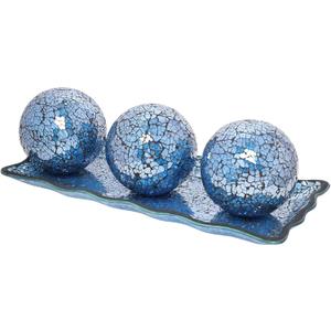 VCUTEKA Decorative Balls and Glass Bowl, 4 Inch Mosaic Sphere Balls Centerpiece Balls for Coffee Table, Home Decor, Wedding Party Decor, Blue