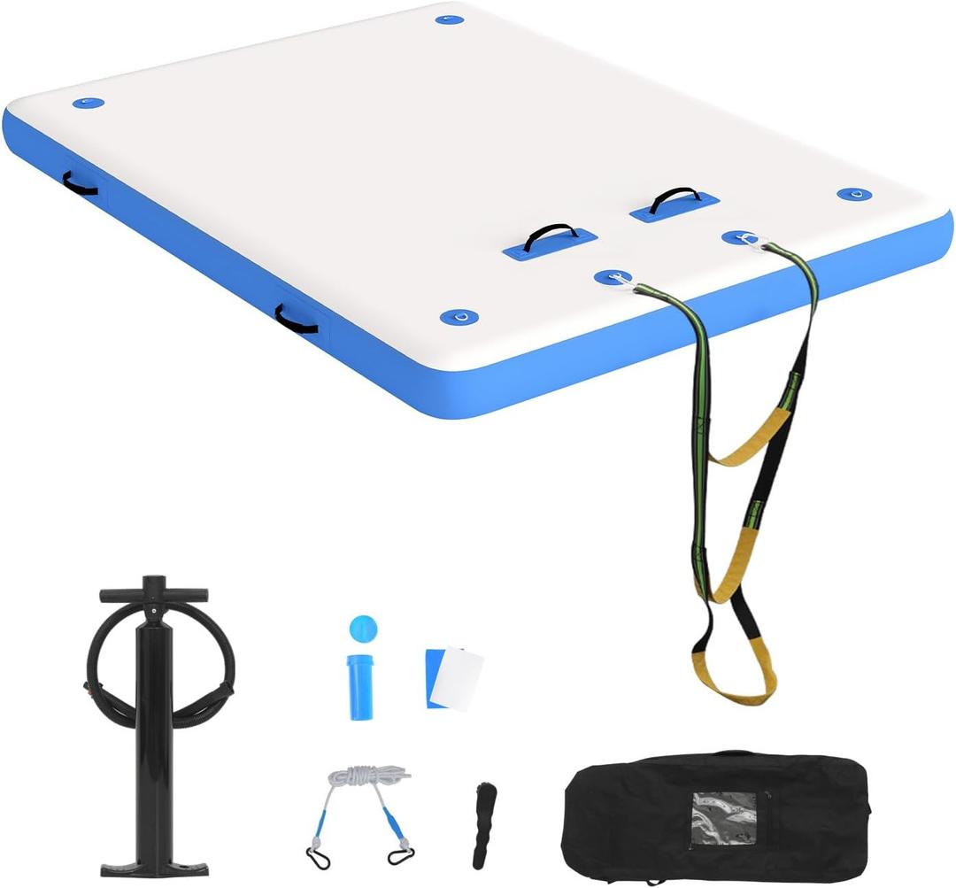 Inflatable Floating Dock Swim Air Platform, 6ft/8ft Inflatable Air Dock Platform Floating Island Raft with Non-Slip Surface, Island Raft Mat for Pool Beach Ocean