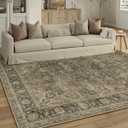 5x7 Washable Area Rug Brown Vintage Non Slip Soft Low Pile Rug for Living Room Bedroom Dining Room Office Distressed Oriental Indoor Throw Carpet for Home Decor