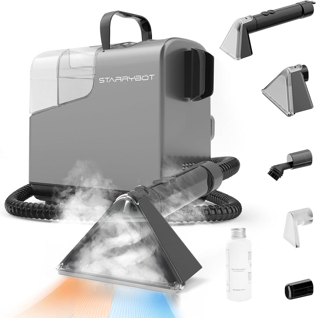 Portable Carpet&Upholestery Cleaner Machine with Steam and Heating Techology, Upgraded Powerful Suction with Versatile Tools for Pet, Couch, Car, Spot Cleaner for Stair/Furniture (Gray)