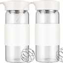 Small Glass Shaker Bottle, 2 Pack 16oz BPA Free Odorless Shaker Bottle with 304SS Mixing Ball and Removable Cleaning Brush for Fitness & Protein Shakes(White-2Pack)