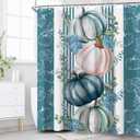 Blue Teal White Fall Pumpkin Shower Curtain Sets for Bathroom 60Wx72H Eucalyptus Leaves Shower Curtain Thanksgiving Autumn Bathtub Curtain Flower Holiday Flower Floral Boho Bathroom Decor