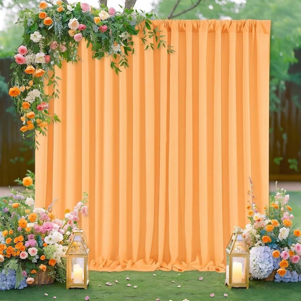 Orange Backdrop Curtains 2 Panels 5ft x 10ft Polyester Photo Drapes for Backdrop Halloween Home Party Decorations