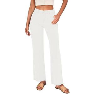 LookbookStore Wide Leg Jeans for Women Trendy High Waisted Straight Leg Frayed Hem Baggy Stretchy Denim Trousers Pants Small 