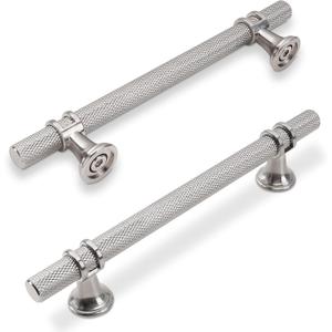 10 Pack 5 Inch Cabinet Pulls knurled Brushed Satin Nickel Kitchen Cabinet Handles Aluminum and Zinc Alloy Drawer Pulls Solid Cabinet Hardware (5'' Hole Center(128mm))