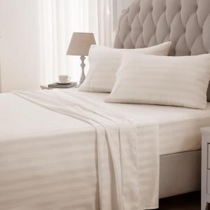 SLEEP ZONE Striped Cooling Sheets Set King Size - Fitted Flat Sheet & Pillowcase Sets 4 Piece - Super Soft Stripe Bed Sheet, Easy Care, Deep Pocket (Beige, King) (Stripe - Beige)