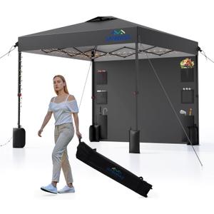 12X12 Pop Up Canopy Tent,Heavy Duty One Person Set Up Event Tent,Removable Pockets Sidewall, Easy Up Canopy with One Push Button for Extra Storage,Grey