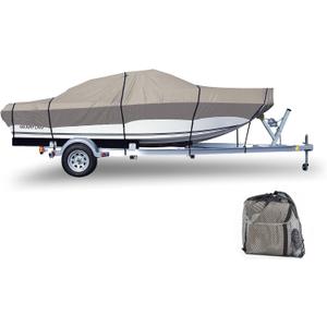 GEARFLAG Trailer Boat Cover 600D Heavy Duty Waterproof Marine Grade UV Resistant fits V-Hull Tri-Hull Runabouts Fishing Boat Reinforced Adjustable Side Straps (16' - 18.5' Long, Beam Width 98")