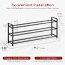 Bumusty 3-Tier Long Expandable Shoe Rack for Closet, 18"-44" Adjustable Shoe Rack for Entryway, 15-18 Pairs Large Shoe Organizer Shelf Storage, Sturdy Metal, Black