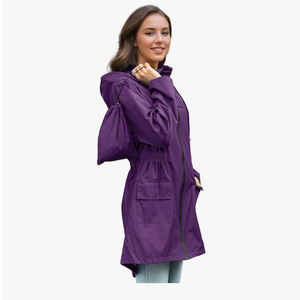 Zando Packable Rain Jacket Women Waterproof Long Rain Coat Lightweight with Hood Windbreaker Jackets Outdoor Trench Coat Purple L