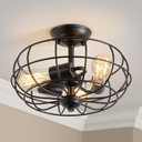 AGV LIGHTING Industrial Semi Flush Mount Ceiling Light Fixture, E26 Base 3-Lights, D13 x H8, Black Finish