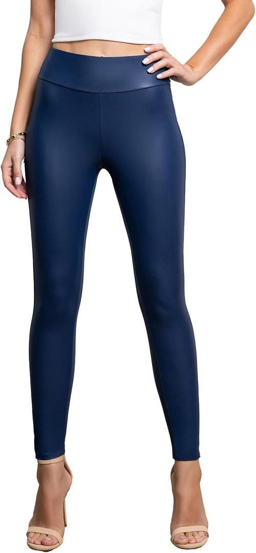Conceited Luxe Leggings Velvet or Vegan Leather (Large, Navy Blue)