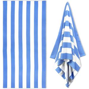 Large Oversized Beach Towel - 35 x 70 Inch Microfiber Pool Towel, Blue Striped Quick Dry Cabana Swim Towel