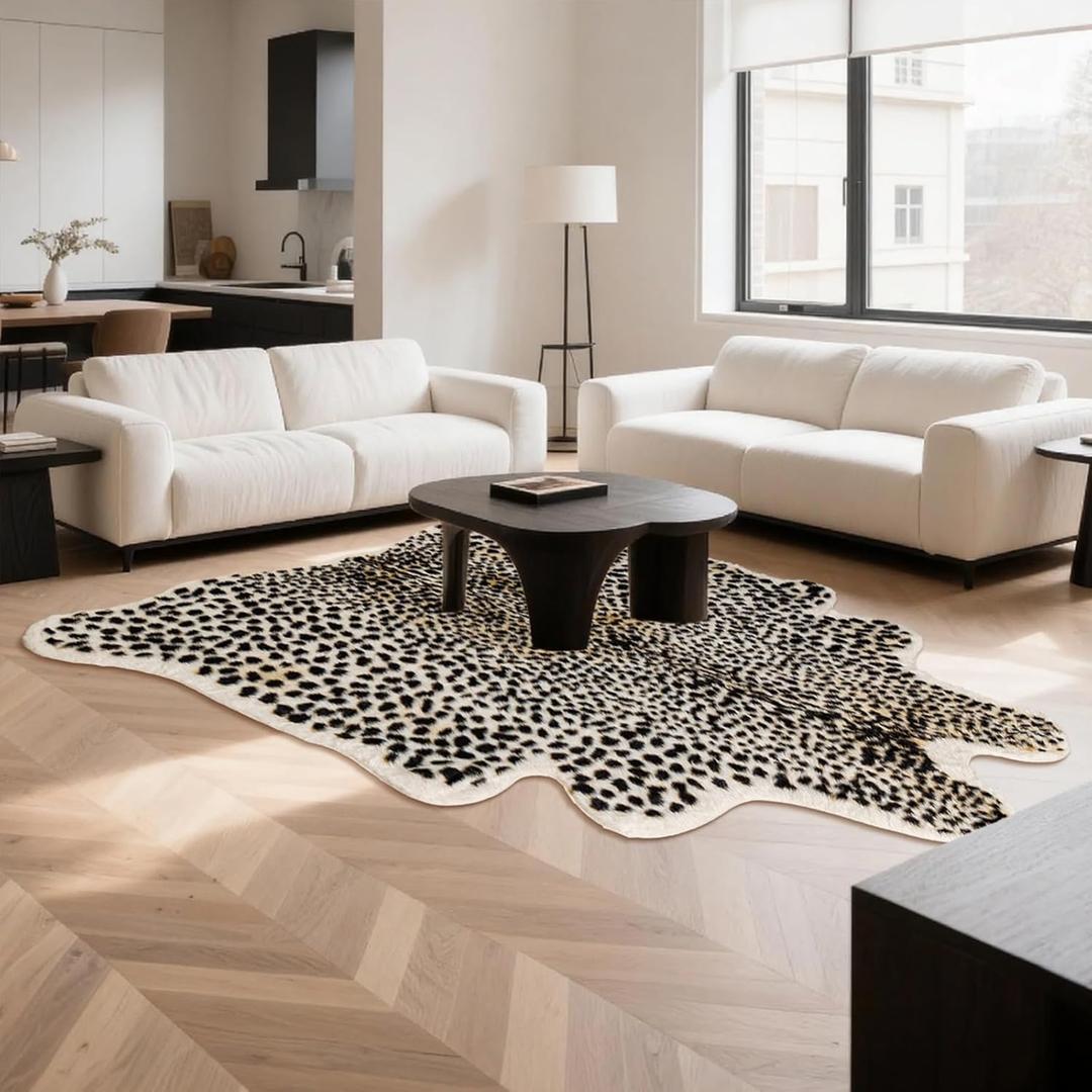 Huichenxing2021FURSTORE Leopard Rug Cheetah Print Rugs for Living Room Bedroom Faux Animal Print Area Carpet Cowhide Skin Mat 4.6x5.8ft