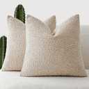 Foindtower Set of 2, Decorative Textured Boucle Throw Pillow Covers Accent Solid Pillow Cases Neutral Soft Cozy Couch Cushion Case for Chair Sofa Bedroom Living Room Home Decor 24 x 24 Inch,Oatmeal