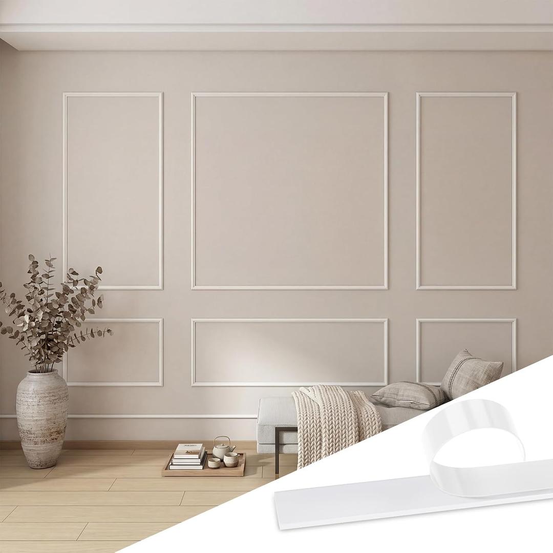Pangda Peel and Stick Wall Molding Kit, 3D Premade Accent Molding Wainscoting Panel for Interior Wall Moulding Decor, Ready to Assemble Wainscoting Accent Panel (3 Set,23x56 in+48x56 in+23x56 in)