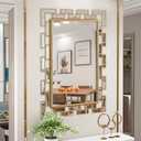 Gold Bathroom Mirror, 28x20 Inch Wall Mirror Decorative Venetian Rectangle Metal Frame Design for Living Room Bedroom Bathroom Entryway