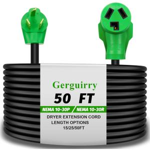 Gerguirry 3 Prong 50 Feet Dryer Extension Cord, 30 Amp NEMA 10-30P to 10-30R Heavy Duty Cord, Use for Dryer Power Extension and Level 2 EV Charging, 125 Volt/250 Volt 10-AWG Gauge, ETL Listed