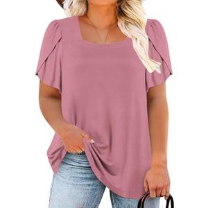 DOLNINE Plus-Size-Tops for Women Summer Petal Sleeve T Shirts Casual Square Neck Trendy Tunics Tee 4XL