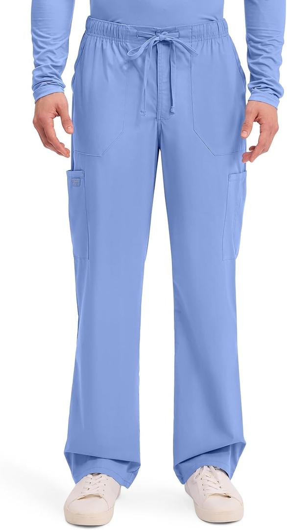 Cherokee Scrubs for Men Tapered Leg Mens Cargo Scrub Pants-5 Pockets,Drawstring,2 Way Stretch Medical Scrub Bottom-WW190 (Blue, M)