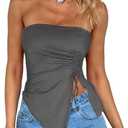 CSDAJIO Women's Drawstring Ruched Side Asymmetrical Tube Top Strapless Crop Top Going Out Shirt Drawstring Grey X-Small