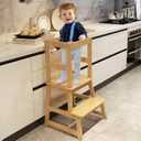 Kitchen Step Stool for Kids and Toddlers with Safety Rail, Kids Step Stool Standing Tower Learning Stool for Bathroom& Kitchen, 

18"D x 18"W x 34.8"H