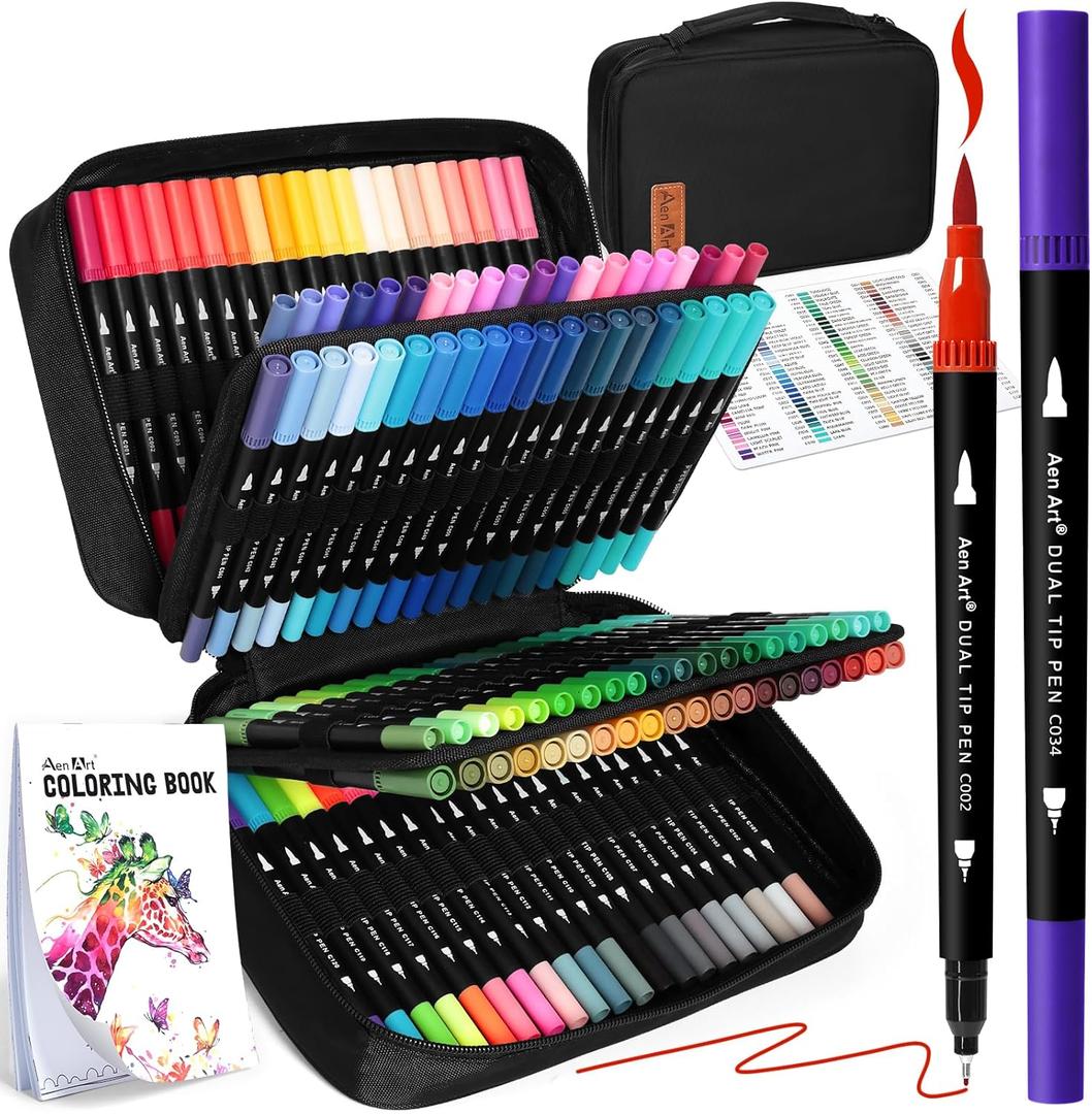 120 Colors Dual Tip Brush Pens Art Markers for Adult Coloring Books, Artist Drawing Sketch Markers Set with Fine & Brush Tip
