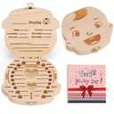 NASHRIO Baby Tooth Box Wooden Kids Keepsake Organizer Gift for Baby Teeth, Cute Children Tooth Container with Tweezers to Keep the Childwood Memory (Boy)